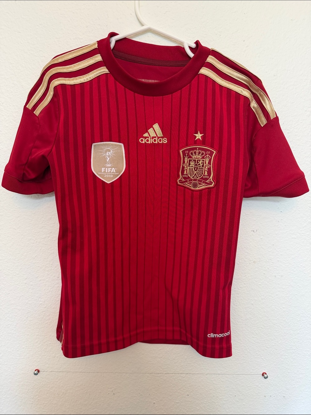 adidas Kids Spain Red Soccer Jersey with Gold Details